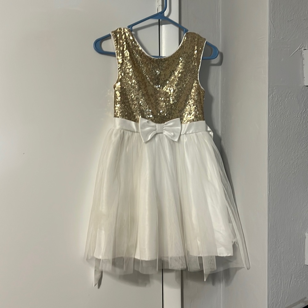 White dress with gold sequin top